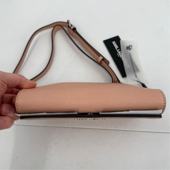 NWT Karl Lagerfeld Paris Connie Peach Leather Crossbody Bag Flap Closure - Picture 6 of 12